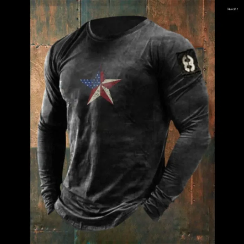 Men's T Shirts 2023 European Station Autumn Men's Large Size Long Sleeve T-shirt Pentagram 3D Digital Printing Fashion Trend