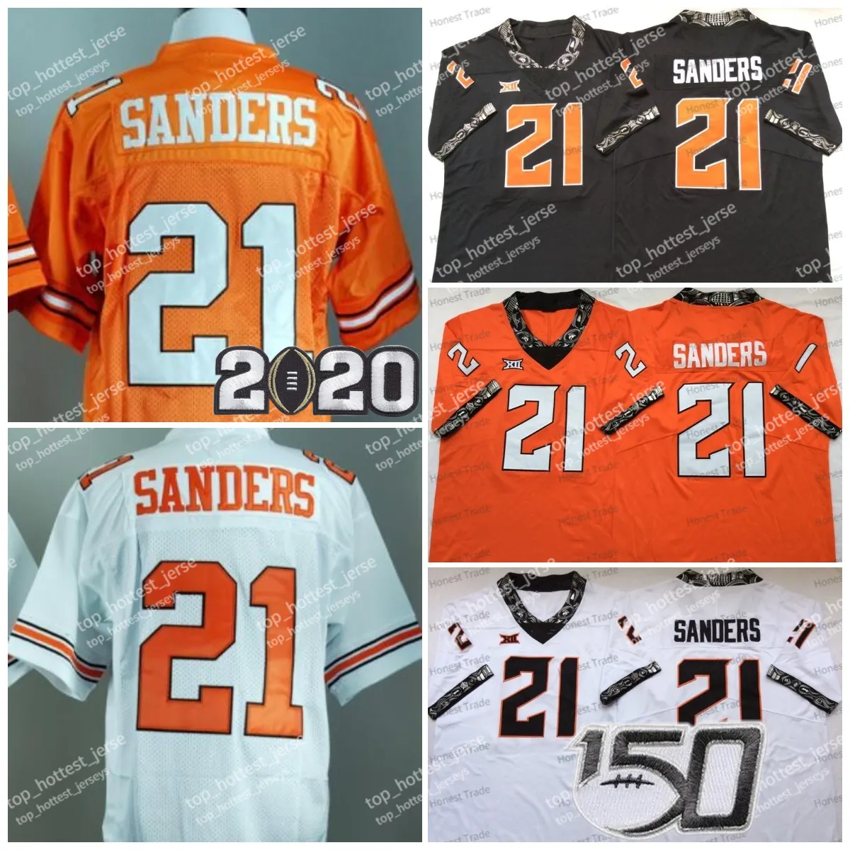 College 21 Barry Sanders Maglia da calcio Oklahoma State College Maglie da uomo cucite 150 ° bianco arancione