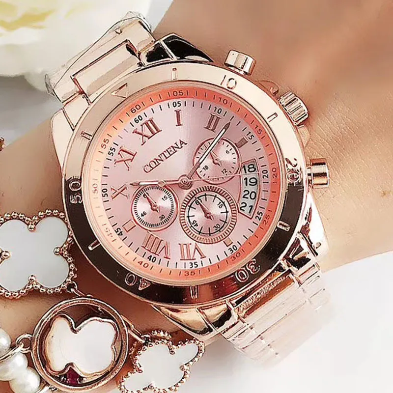 Montres-bracelets Montres de luxe en or rose pour femmes montre à quartz de marque supérieure pour femmes mode en acier inoxydable dames bracelet Reloj Mujer Relogio 230215