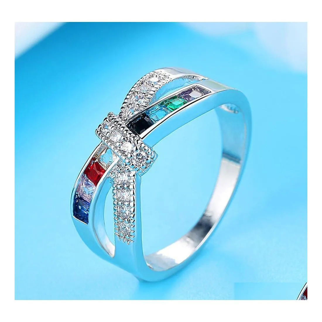 Cluster Rings X Cross Ring For Women Wedding Trendy Jewelry Dazzling Cz Stone Large Modern Drop Delivery Dhxxj