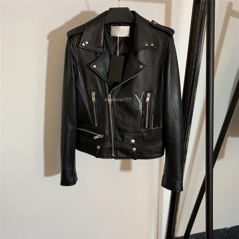 23SS FW damskie płaszcze z prawdziwej skóry znosić z metalowymi literami guziki Vintage Designer Bomber Coat kurtki dziewczyny Milan Runway Designer topy z długim rękawem Blouson