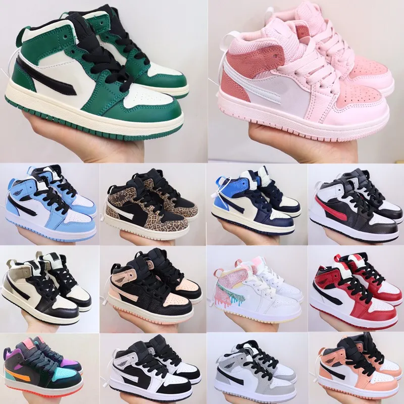 1s High Kids Shoes 유아 청소년 소년 소녀 운동화 desiganer Trainers University Blue 디지털 핑크 Patent Bred Chicago Green Black White kid boy chidren shoe