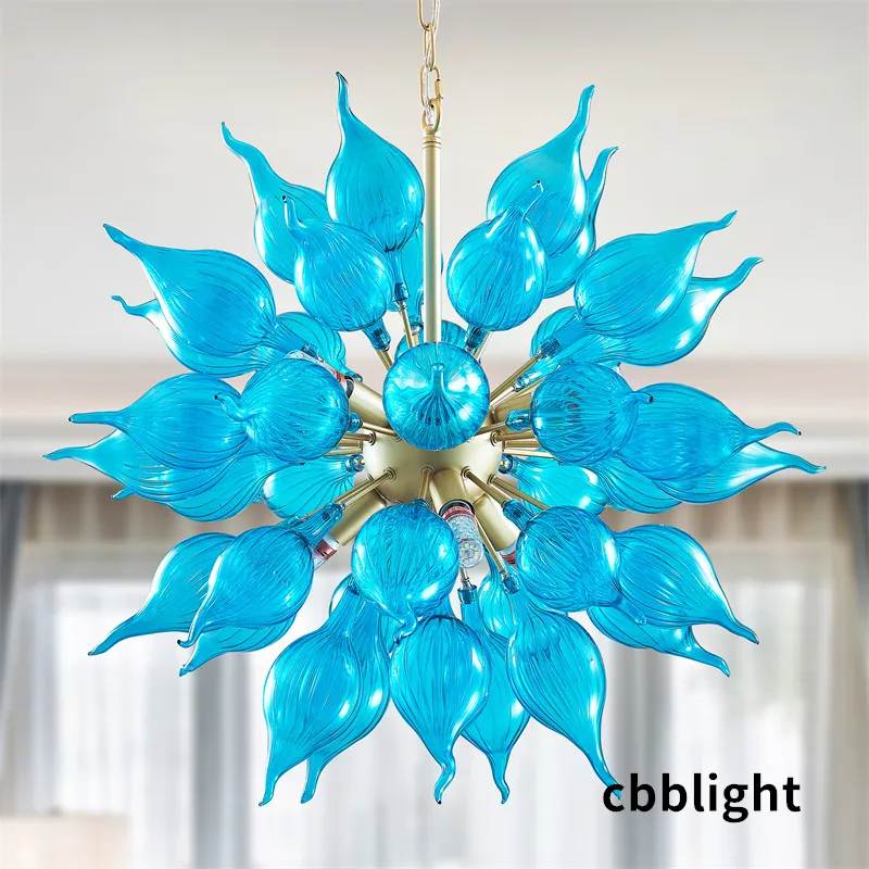 Lustres en cristal contemporains Lampes suspendues Dia26 pouces Couleur bleue ou blanche Lustre en verre soufflé à la main Lumière Art de luxe Artisanat Décor de luxe LR1466