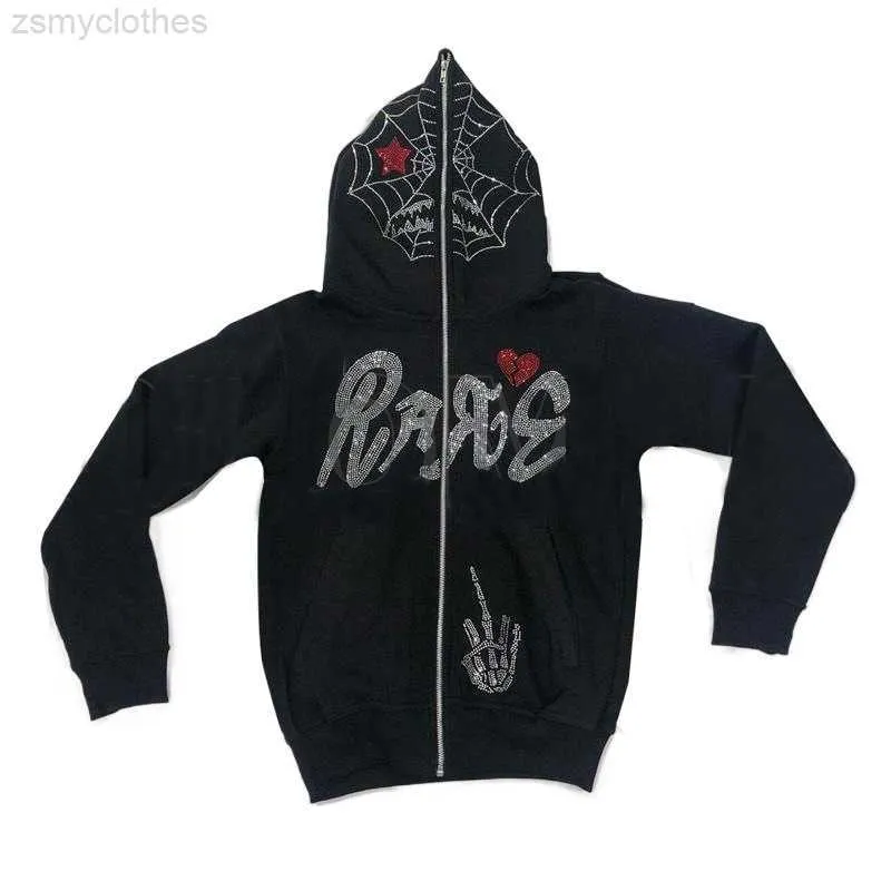 Kadın Hoodies Sweatshirts y2k Rhinestone iskeleti fermuar büyük boy sweatshirtler sonbahar goth hoodies kadın grunge kapüşonlu ceket sokak giyim