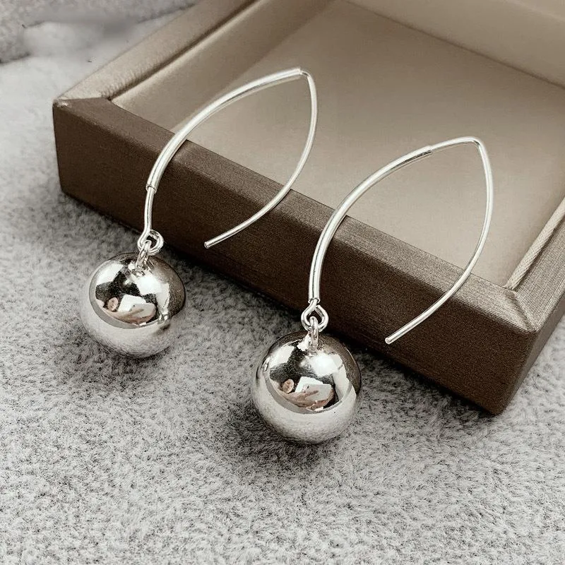 Orecchini pendenti Lampadario in argento sterling 925 Sfera rotonda Specchio Orecchino a goccia Gancio per le donne Esagera gioielli in stile coreano