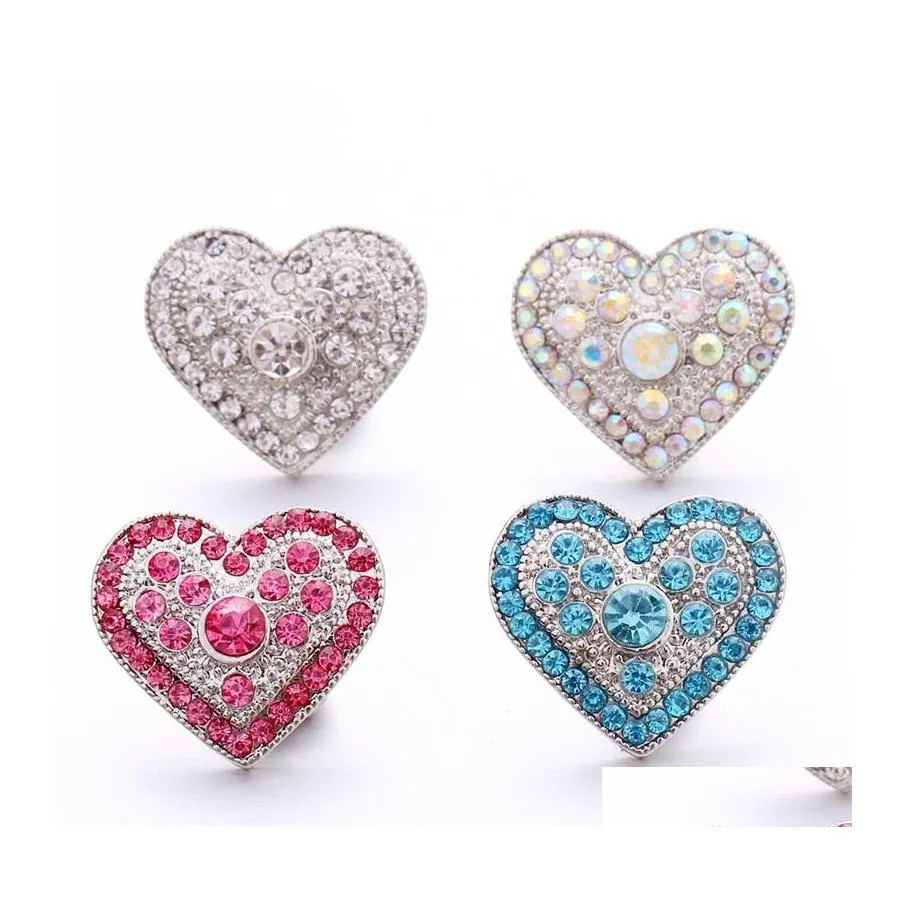 Klemt haken groothandel trendy kristal strass love heart snap knoppen clasp 18mm metalen decoratieve zirkonen knop charmes voor diy dhb3w