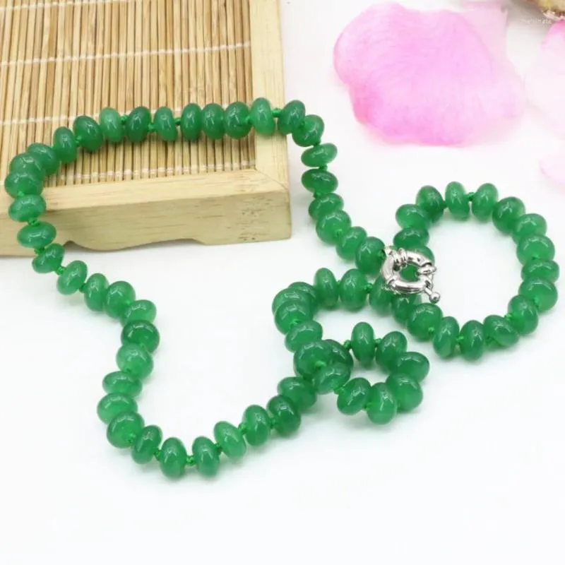 Chains Green Natural Stone Chalcedony 5 8mm Abacus Jades Beads Chain Necklace Statement Women Clavicle Choker Jewelry 18inch B3209