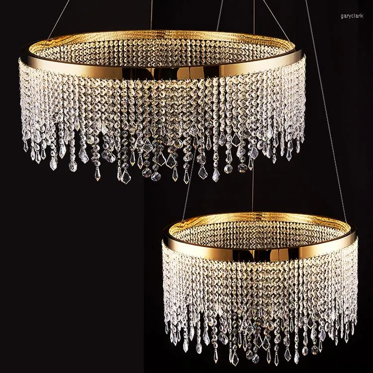 Lâmpadas pendentes Luz de luxo de luxo Projeto Lighting Iluminação Homariamente Bar Longo da sala de jantar Lâmpada de quarto American Living Crystal Candelier