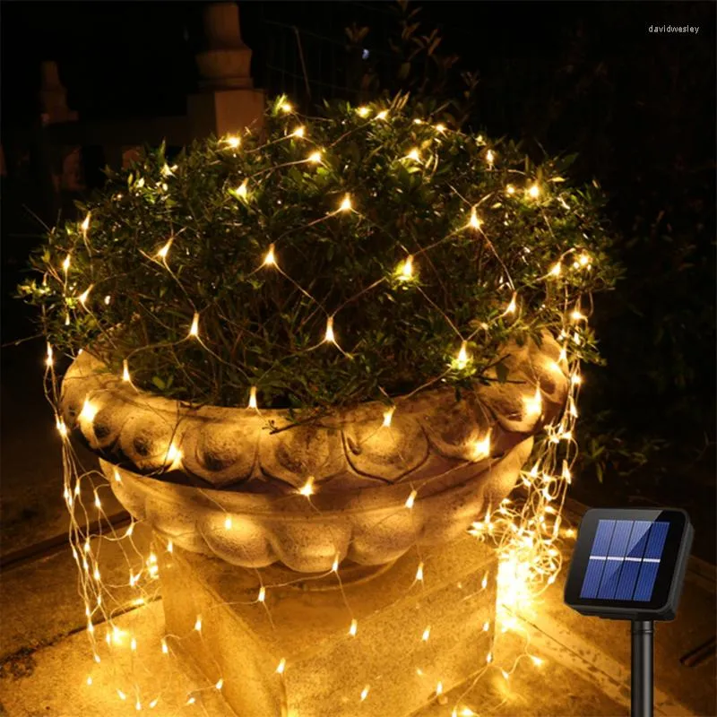 Strings 1 1.1M 2 3M Solar Mesh Net Fairy String Light 8 Modes Outdoor Waterproof Garden Patio Balcony Window Curtain Garland Xmas