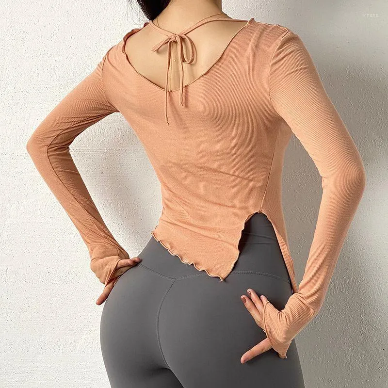 Camicie attive Top da yoga elasticizzati Abbigliamento da allenamento aderente Abbigliamento sportivo da donna ad asciugatura rapida T-shirt a maniche lunghe da corsa autunnali