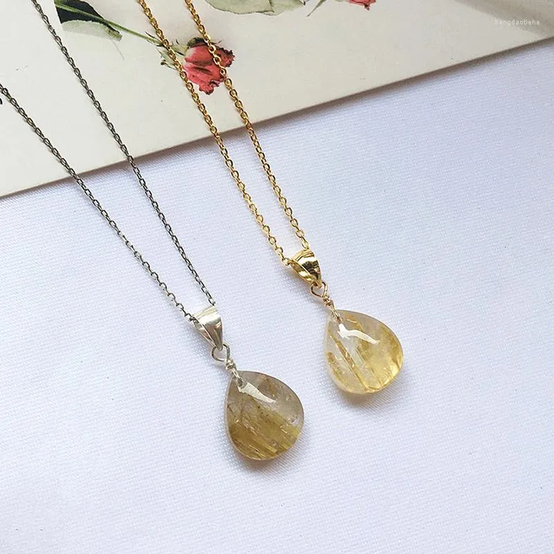 Chains Natural Citrine Pendant Yellow Hair Crystal Rutilated Quartz Necklace Hairstone Polished Stone Mineral Specimens Home Decor