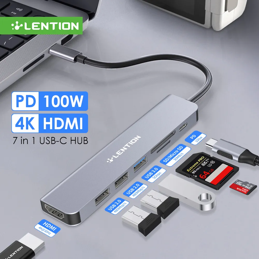 Lention USB C HUB 4K 30Hz Type C naar HDMI 2.0 PD 100W Adapter Voor macbook Air Pro iPad Pro M2 M1 PC Accessoires USB 3.0 HUB CE18