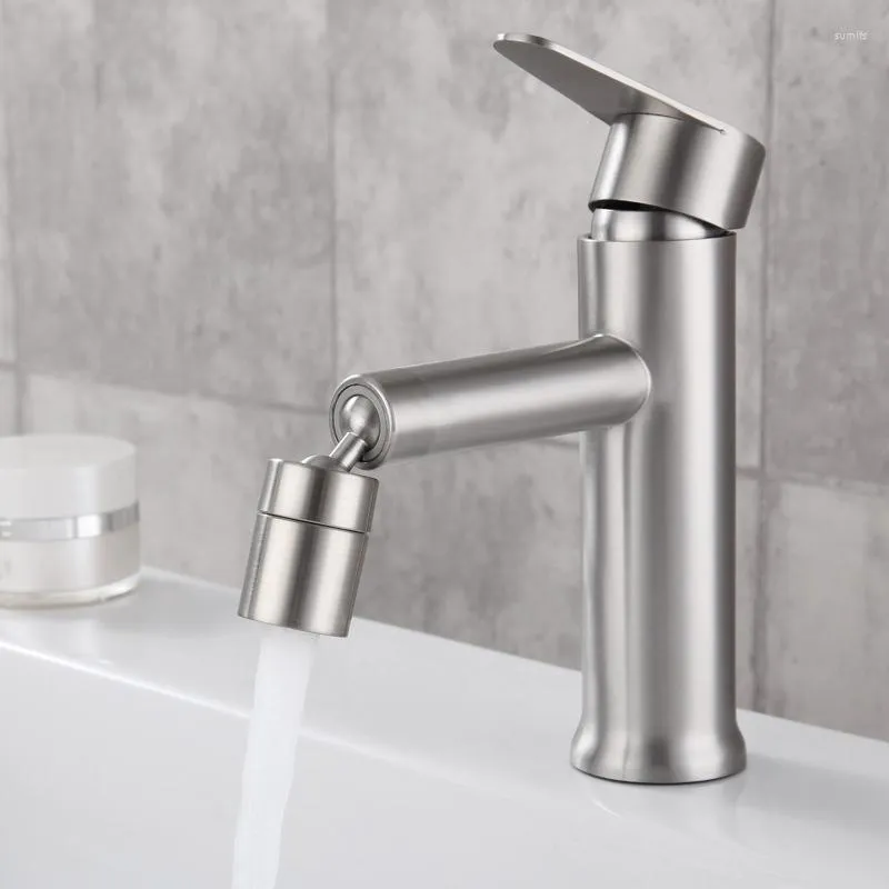 Bathroom Sink Faucets Brushed Nickel Modern Basin Faucet 360° Rotation Cold Mixer Tap Single Handle Hole