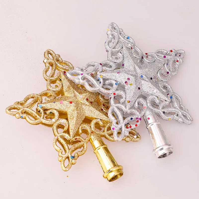 Kerstdecoraties Snowflake Tree Topper Glitter Hollow Gold Star Kerstmis ornamenten voor Home 2023 jaar