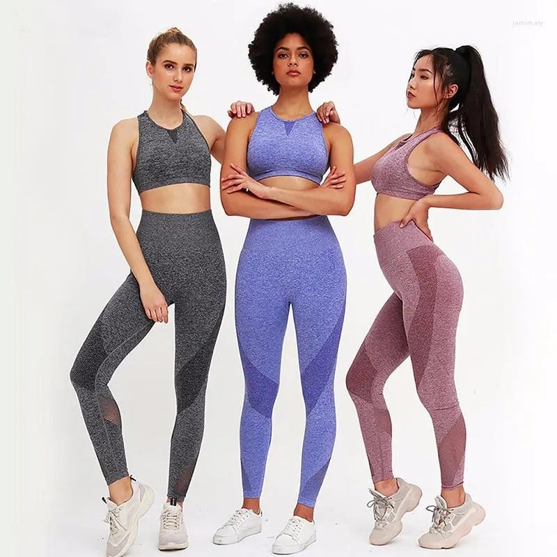 Conjuntos ativos Women Women Ensamless Yoga Set Sport Wear Gym Roupes Leggings Running Bra Fitness Trefine Suit de 2 peças Elastic Sportswear