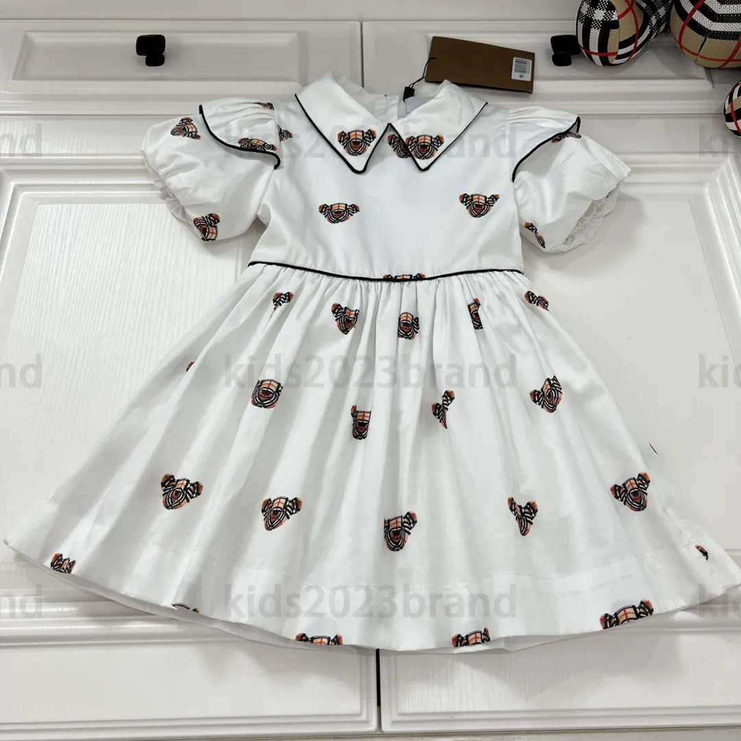 2023SS Girls Cotton Dress Puff ärmar Kjol High-End Girls Sports Dresses Summer Princess Dress Brand Designer Kids Pleated Dress 90-160cm Fashion Kirts