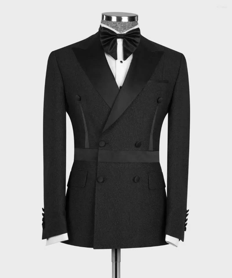 Men's Suits Men'S Clothing Wedding Mens Suit Black Jacquard Jackets Double Breasted For Men Groom And Groomsmen Lapel Prom Party Dress