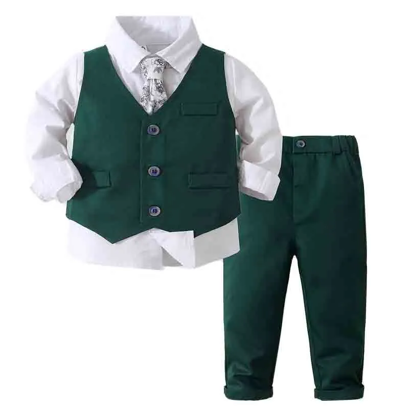 Suits Formal Kids Boy Gentleman Clothes Set Long Sleeve Shirt Waistcoat Trousers Boys Outfits Wedding Birthday Party Dress Suits 230216