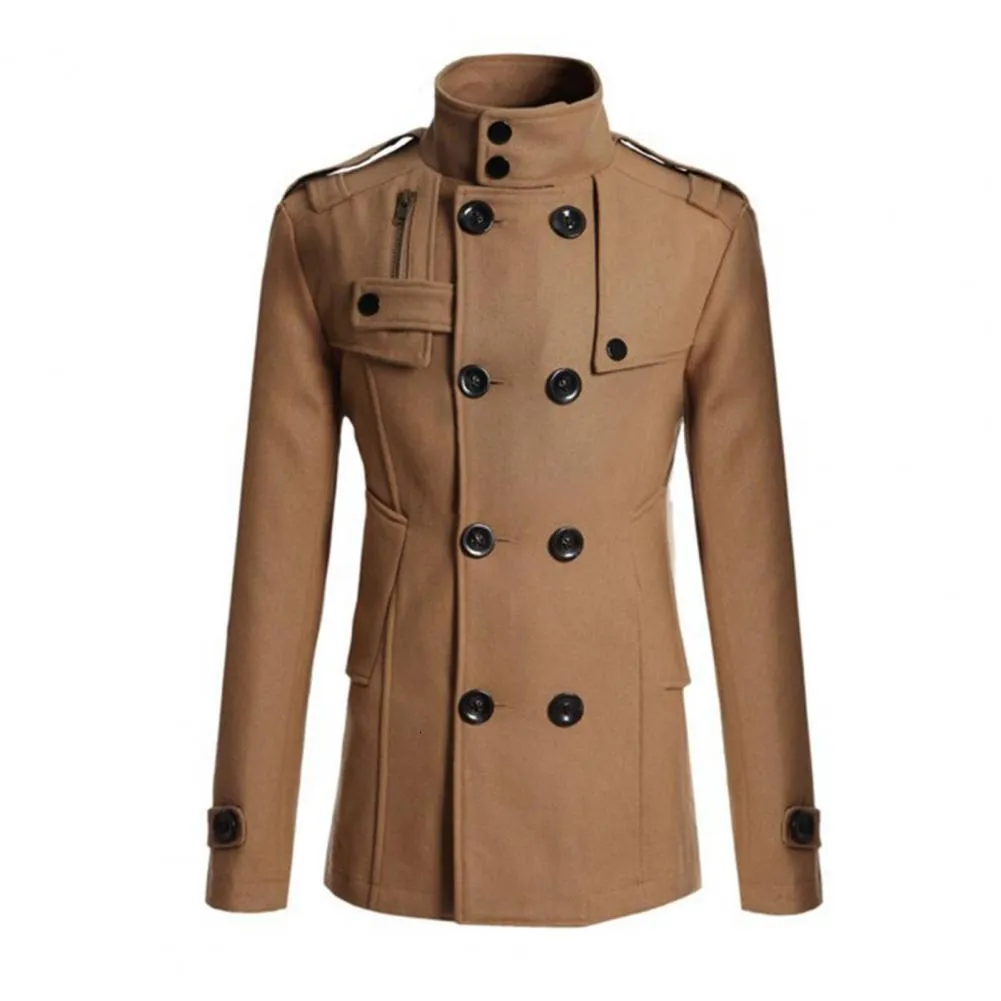 Męskie okopy płaszcze męskie płaszcz wiatrówki solidny kolor podwójny wełniany płaszcz formalny biznes Zima kurtka zewnętrzna odzież do pracy 230216