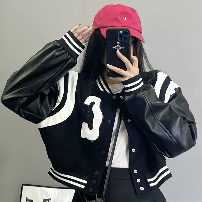 Kurtki damskie Deeptown Gothic Cropbled Baseball Kobiety Czarna moda streetwear Vintage Esthetic Bomber Jacket Autumn Trend Płaszcz 230216