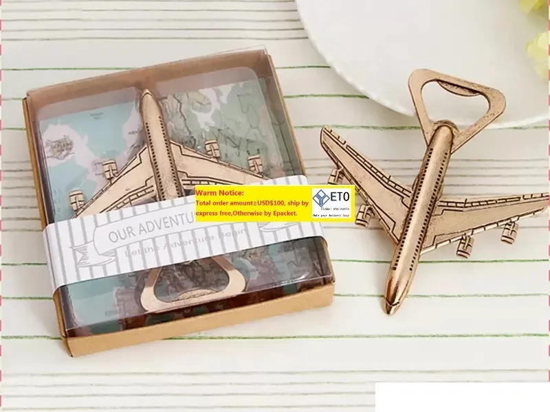 50pcslot Fast shipping Airplane Bottle Opener New Wedding Gift Favors retial package box