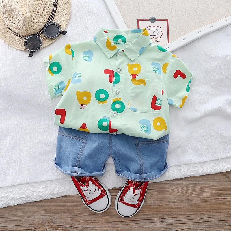 Baby Summer Clothing Toddler Kids Baby Boy Clothes Print Short Sleeve Shirt Tops Pants 2Pcs Outfits