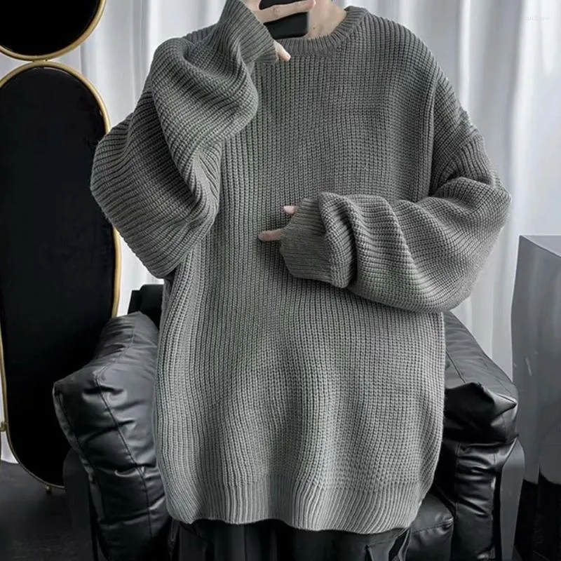 Men's Sweaters Young Style Men Sweater Solid Color O Neck Oversized Knitted Fall Loose Pullover For Daily Wear Male Clothing