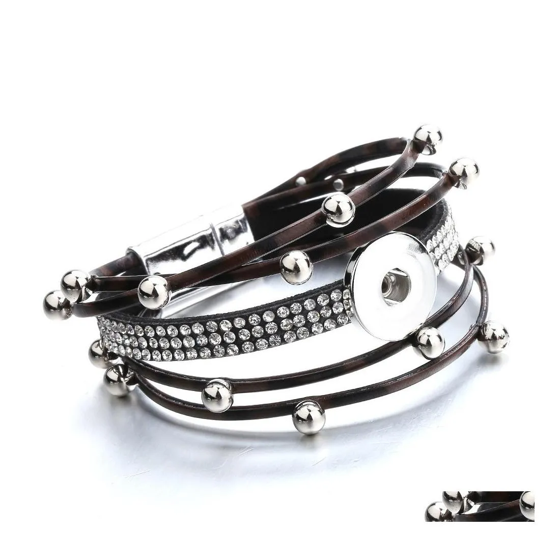 Charm armband pu l￤der magnetiska sp￤nne snaps armband smycken mtilayers 18mm ingef￤ra snap knappar bit punk armband droppe delive dh9bl