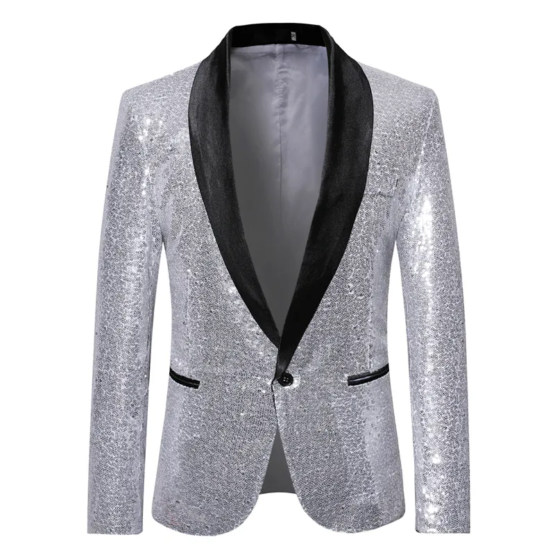 Mens Suits Blazers Men Gold Silver Sequin Shiny Blazers Suit Jacket Men Fashion Night Club DJ Stage Performances Wedding Party Jacket Båt 230216