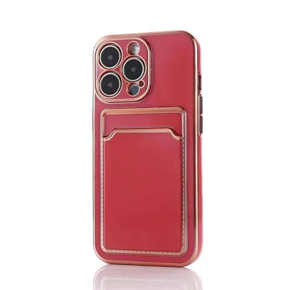 Luxury Plating Wallet Phone Case For iPhone 14 13 12 11 Pro Max XS XR X 8 7 Plus SE2020 Soft Cover With Credit Card Pocket Slot