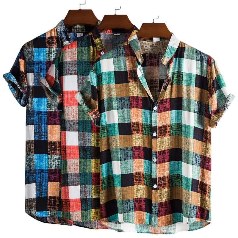 Casual shirts voor heren katoen polyester zomer zomers shirt shirt vintage geometrische boho hawaiian strand mannelijke blouse voor menmen's