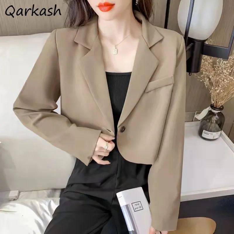 Damenanzüge, Blazer, Blazer, Damen, abgeschnitten, solide, einfach, Einknopf, klassisch, Allmatch, Teenager, elegant, Damen, Oberbekleidung, Herbst-Design, schick, stilvoll, 230216