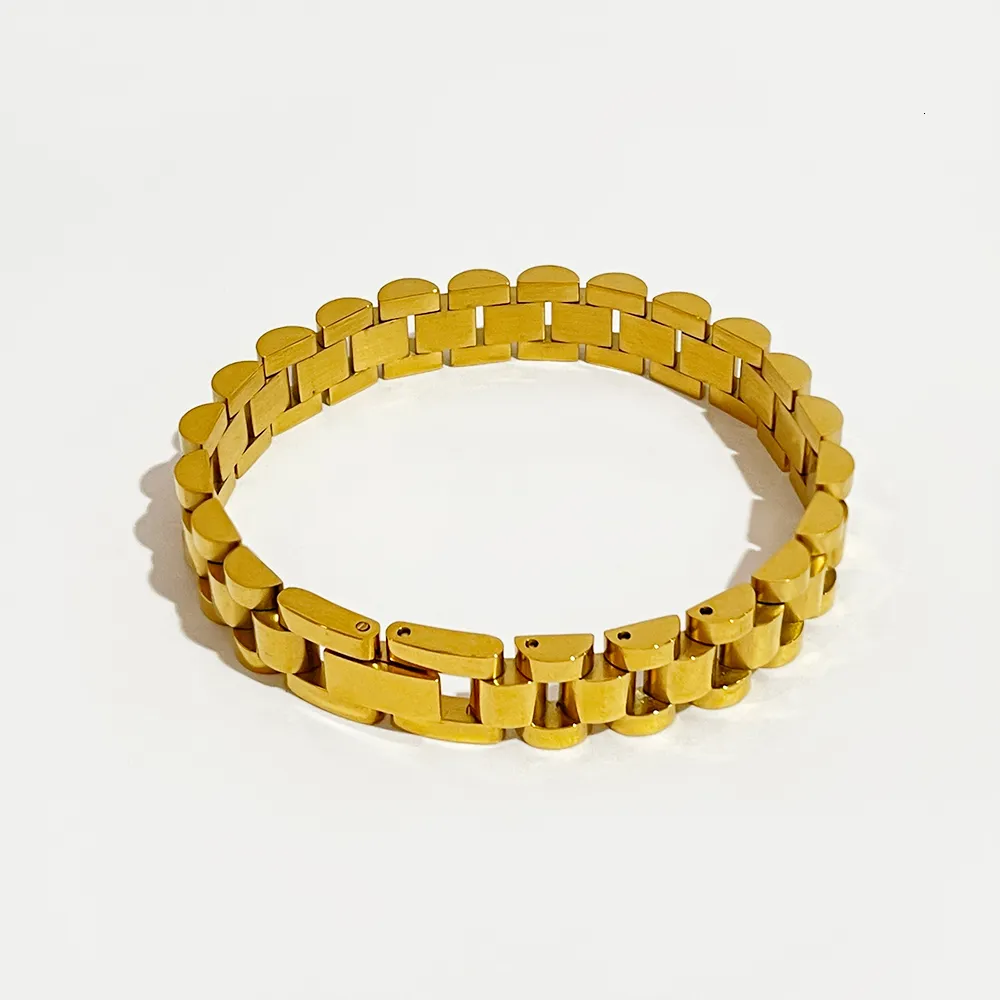 Bangle Perisbox Solid Gold Color Bold Grube dla kobiet klasyczny szeroki łącznikowy pasek łańcuchowy stalowy stal nierdzewna 230215