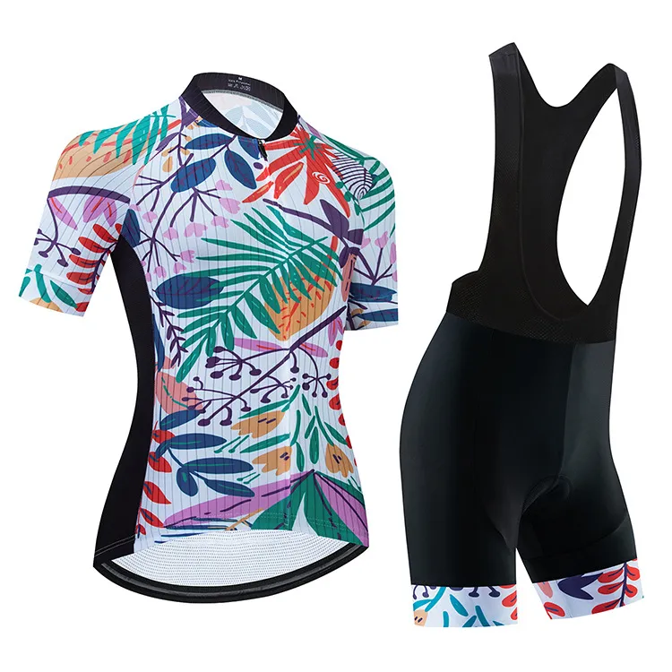 Feuilles Pro femmes été cyclisme maillot ensemble à manches courtes VTT cyclisme vêtements respirant vtt vélo vêtements porter costume V11