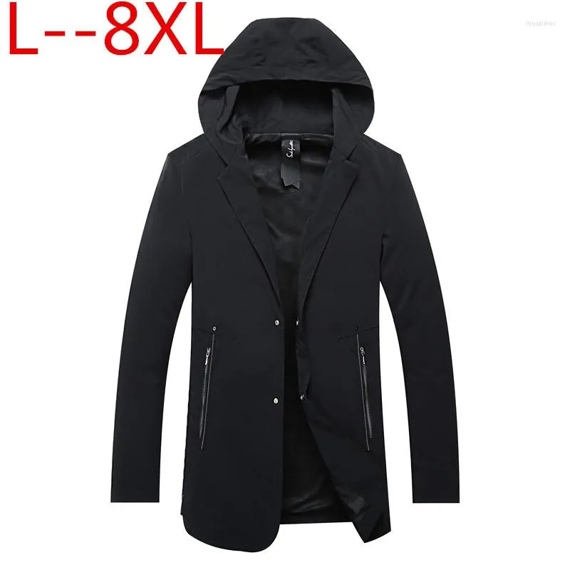 Men's Jackets Plus Size 8XL 6XL 5XL 4XL Black Long Tretch Jacket Coat Men Thin Spring Nylon Male