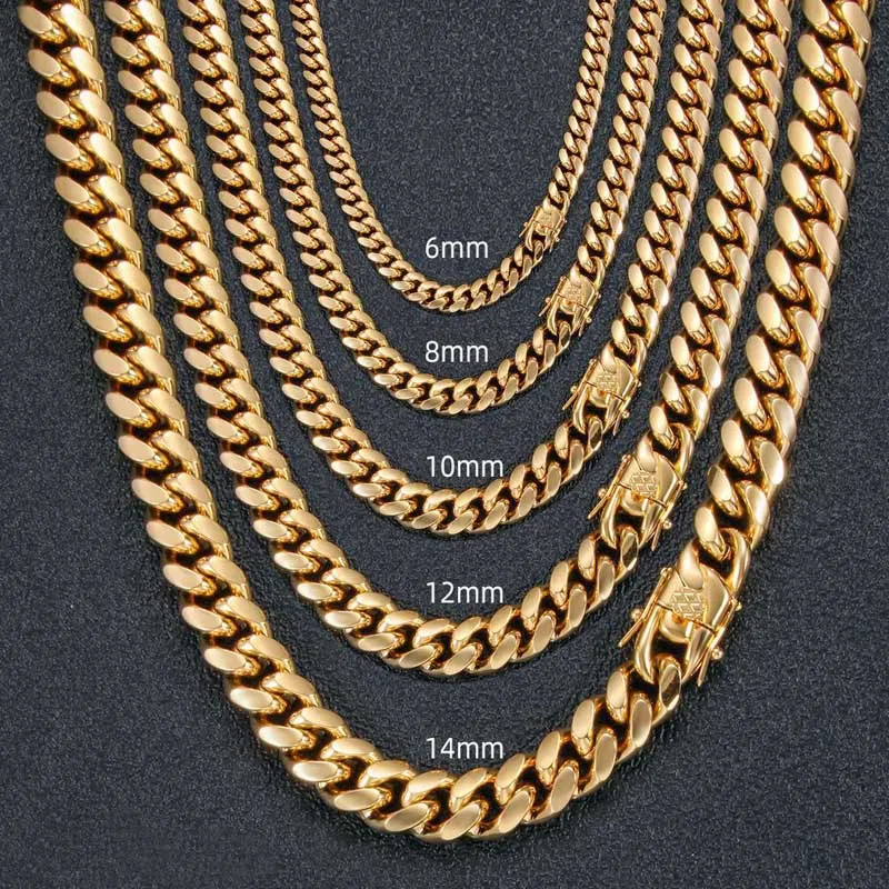 Véritable Acier Inoxydable 316L Cubain Lien Chaîne Collier Bracelet Hip Hop Haute Poli 18K Plaqué Or Ensembles De Bijoux Chaînes Ras Du Cou Hommes Femmes Unisexe Punk Rappeur Chaînes