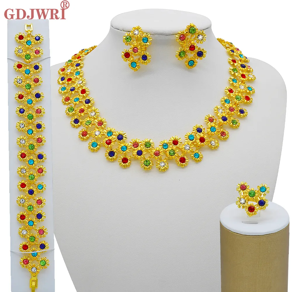 Wedding Jewelry Sets Dubai Women Gold Color African Bridal Gifts For Saudi Arab Necklace Bracelet Earrings Ring Jewellery Set 230215