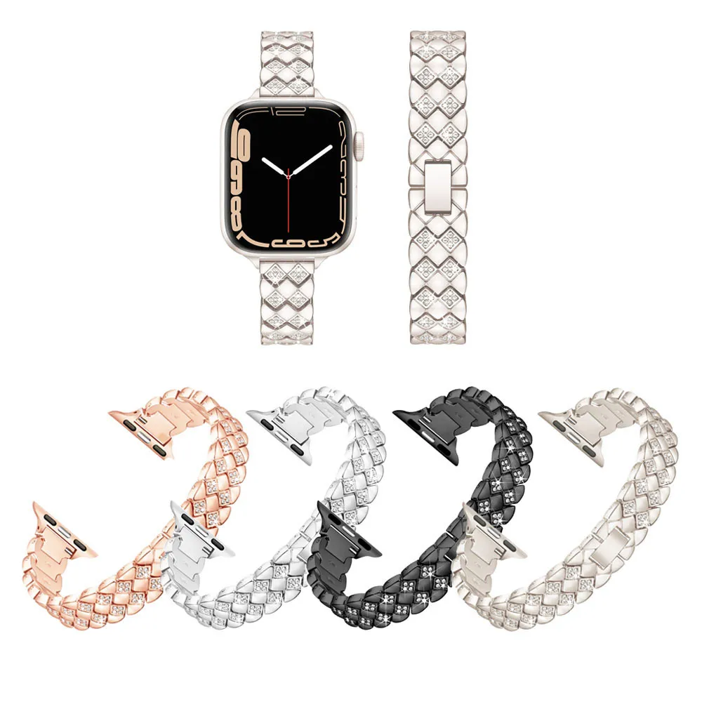 Rhombus Full Diamond Metal Strap For Apple Watch 8 Ultra 7 SE 6 5 4 3 Series Luxury Ladies Armband Iwatch Bands 49mm 42mm 40mm 38mm Byt ut armbandstillbehör