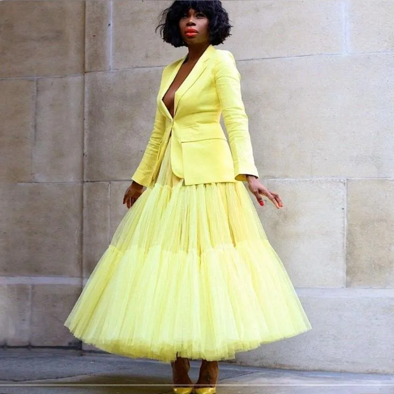 Jupes jaune vif Puffy Tulle Maxi jupe élégante robe de bal à volants longue fête de bal robe de danse extra luxuriante sur mesure