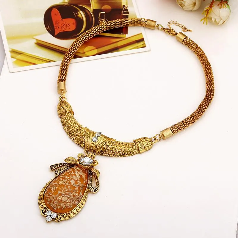 Collier ras du cou pour femmes, cristal Orange, strass, motif ovale, pendentif, bohème, bijoux antiques, Vintage, ethnique turc