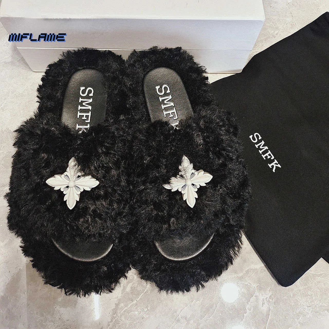 靴 SMFK SL002B1 SLIPPERS FEMALE Size 38 Slippers SMFK Plush Cross Slippers Womens Wool From Us_illinois