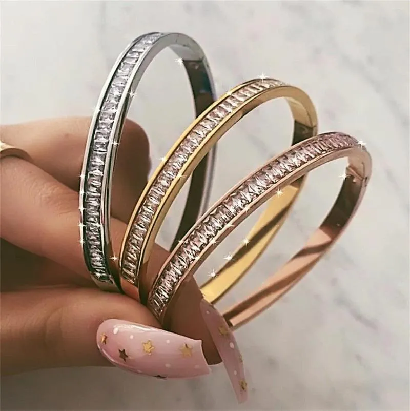 Bangle Vintage Stainless Steel Opening Bracelet For Women Lovers Can Be DIY Alphanumeric Dainty Zircon Inlaid Bracelets Jewelry