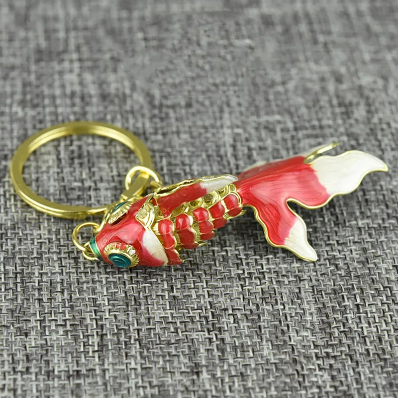 10 pièces nouveau Unique mignon poisson porte-clés porte-clés vif balançoire chinois cloisonné émail poisson rouge animaux pendentifs bijoux cadeau