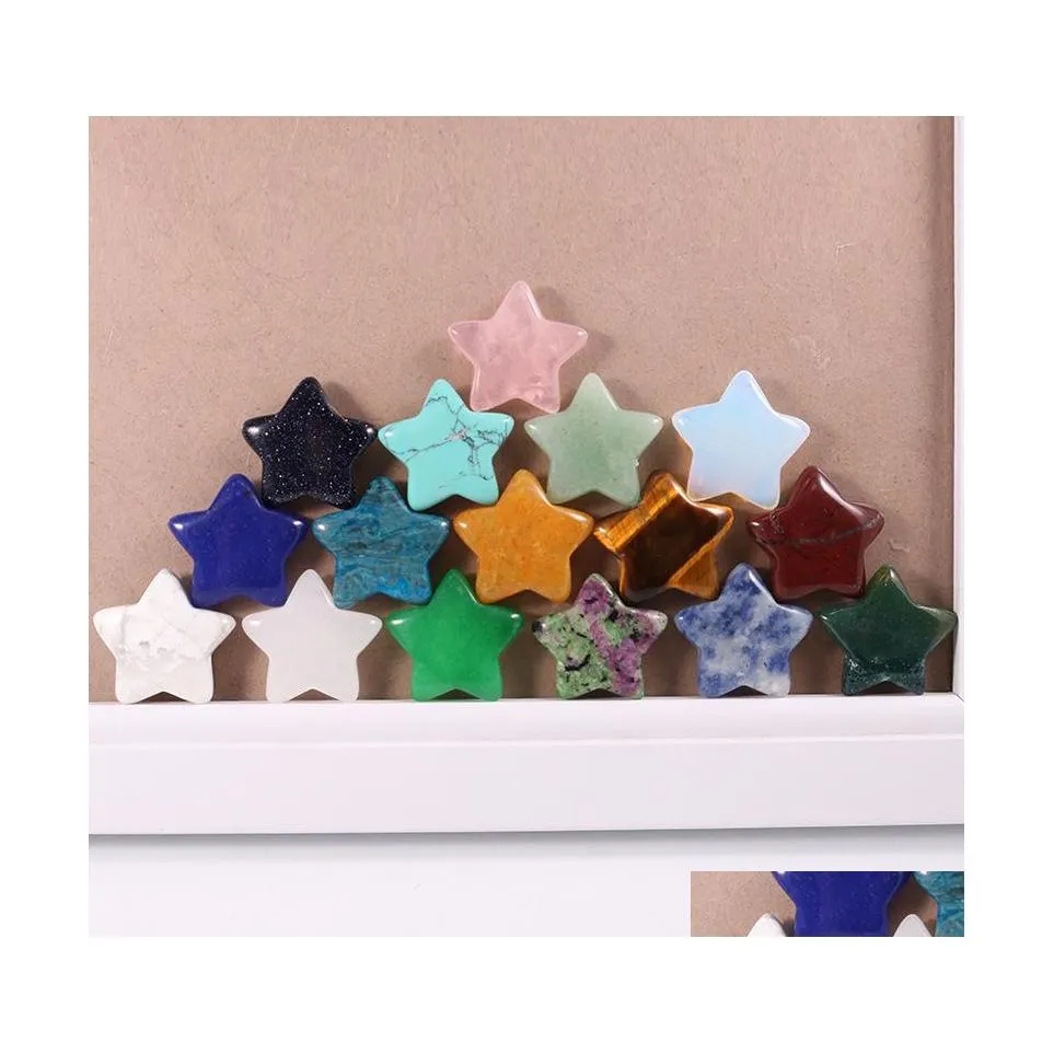 Charms 20mm stj￤rnform Inga h￥l l￶sa p￤rlor sju chakrastenar helande Reiki Rose Quartz Crystal Cab f￶r DIY Making Crafts Dekorera Dhohl