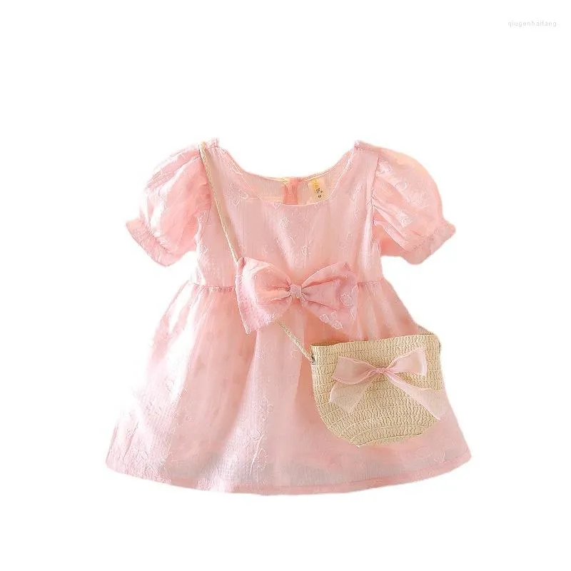 Girl Dresses Baby Girls Dress Toddler Clothes Cotton Short Sleeve Cute Pink Birthday Princess Bag Infant Clothing