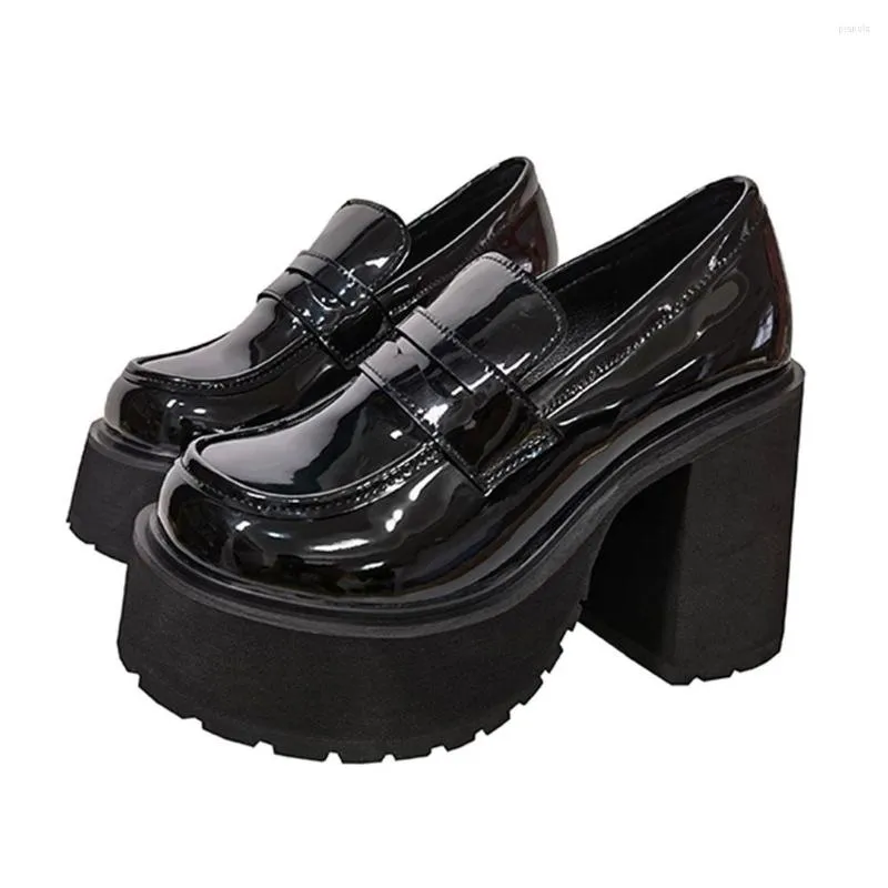 Chaussures habillées Gnazhee Chunky Platform Mocassins Trendy Femmes Goth Halloween Noir Confortable Marche Super Square Talons Hauts Chaussures