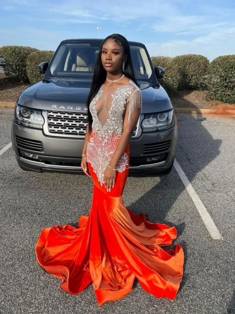 Burnt Orange Prom Dresses For Black Girls Luxury Cyrtsal Beaded Aso Ebi Mermaid Evening Dress South African Formal Velvet Dress Elegant Plus Size vestidos de fiesta