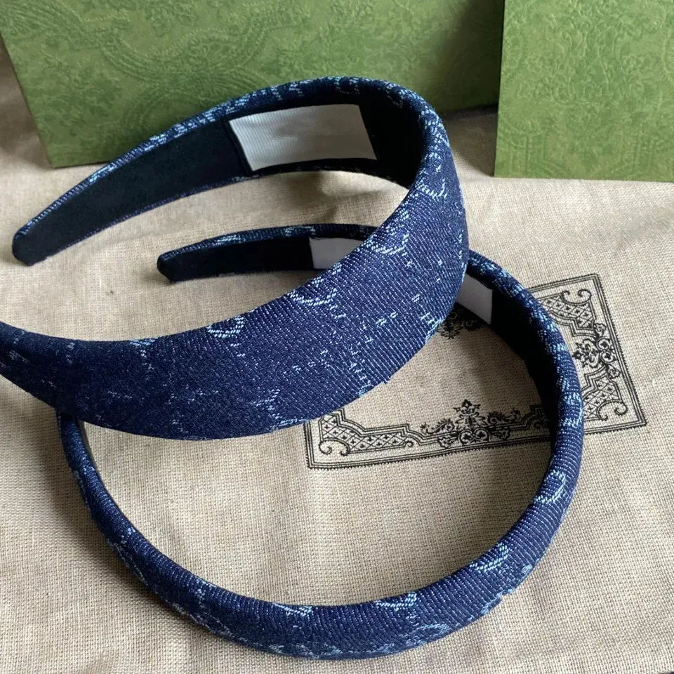 Klassisk ny lyxig gesigners pannband denim blå färger bred 2 cm 4 cm kvalitet hår båge för kvinnor flickor märke pannband1785