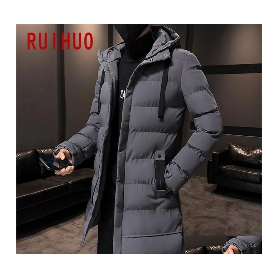 Herrarna ner parkas ruihuo långa vinterjacka män kappa hip hop casual hooded varm m4xl 201209 droppleverans kläder herrar kläder ut dhgrg