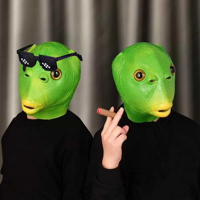 Maski imprezowe śmieszne zielone ryby usta lateksowa okładka głowy Halloween kostium cosplay 230216